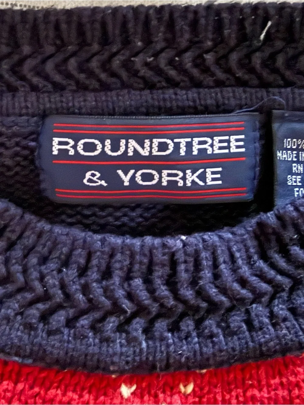 Roundtree & Yorke Men's Navy Argyle Crewneck Sweater - Navy/Red/Cream